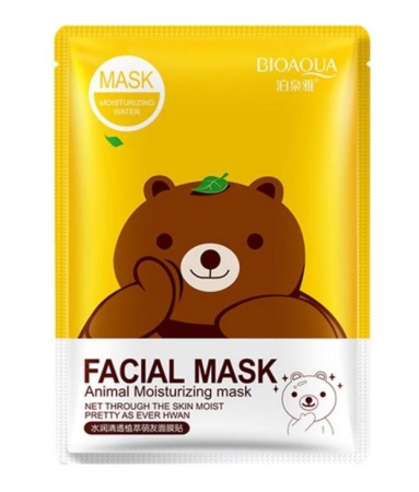 Bioaqua Увлажняющая очищающая маска-салфетка для лица с экстрактом зеленого чая (мишка), 30 г